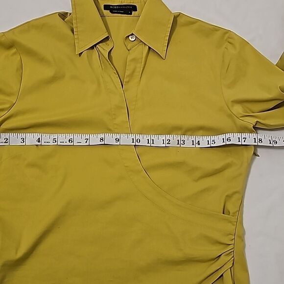 BCBG Max Azria mustard yellow, green cotton wrap  shirt size small - Picture 6 of 11
